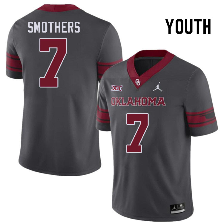 Youth #7 Daylan Smothers Oklahoma Sooners College Football Jerseys Stitched-Charcoal - Click Image to Close